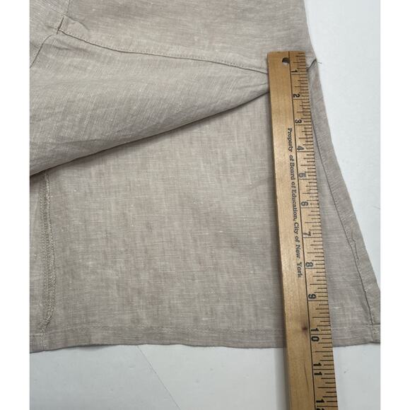 Tahari Linen Tank Dress 10 Maxi Beige V-neck Front Pockets Minimalistic Boho M - Picture 9 of 9